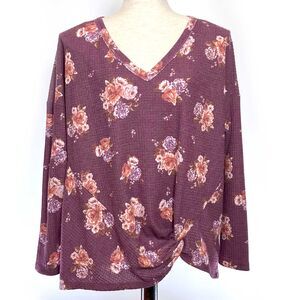 Maurices Plus 2X Maroon Floral Top